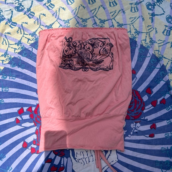 Vintage Roxy coral tube top wrap around waistband bedazzled velvet size small